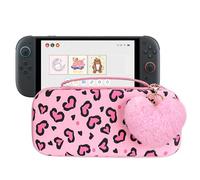 DLseego Love Leopard Storage Carrying Case for Nintendo Switch 2 (2025) Accessories Set, 10 Game Card Slots Cute Protective, 1PCS Plush Heart Pendant, Travel-Carry, All-Round Protection - Pink