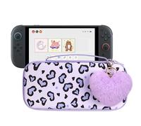 DLseego Love Leopard Storage Carrying Case for Nintendo Switch 2 (2025) Accessories Set, 10 Game Card Slots Cute Protective, 1PCS Plush Heart Pendant, Travel-Carry, All-Round Protection - Purple