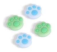 DLseego Lovely Thumb Grip Covers,Soft Silicone Cat Paw Analog Stick Caps Hand Button Grip,Thumbstick Grip Caps Compatible with Switch Lite/Switch OLED Joy Con,Green and Blue