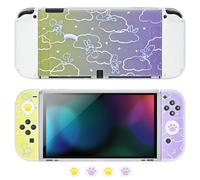 DLseego Protective Case Compatible Switch OLED,Frosted Clear Dockable Switch OLED Silicone Protective Cover with 4 Thumb Grip Caps,Shockproof and Anti-Slip Design,Purple Yellow