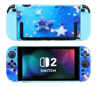 DLseego Protective Case Compatible with Switch 2,Slim Dockable Hard PC Shell,Dreamy Star-Patterned Scratch-Resistant Shock-Absorbing Case with 2 Soft Joy-C Handle Case,Blue