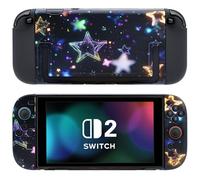 DLseego Protective Case Compatible with Switch 2,Slim Dockable Hard PC Shell,Dreamy Star-Patterned Scratch-Resistant Shock-Absorbing Case with 2 Soft Joy-C Handle Case,Black