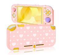 DLseego Protective Case Controller for Switch Lite Console 2019, Lovely Love Anti-Slip Shock-Absorption Protective Hard PC Case with 2 PCS Thumb Grips Caps for Joycon Controllers - Pink