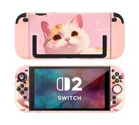 DLseego Protective Case for Switch 2,Dockable Cute Cat Pattern Anti-Scratches Hard Shell,Shock-Absorption Protector Skin with 2 Soft Handle Cover and 4PCS Thumb Grip Cap,Pink