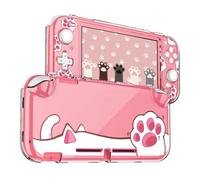 DLseego Protective Case for Switch Lite,Clear Hard PC Case Cover Split Design Shockproof Anti-Scratch Shell Accessories for Switch Lite and Joycon Controller - Cute Pink Cat Paw