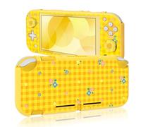 DLseego Protective Case for Switch Lite,Flower Printing Hard PC Full Protection Shell Cover Anti Scratch Skin with 2PCS Thumb Grip Caps,Yellow
