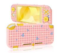 DLseego Protective Case for Switch Lite,Flower Printing Hard PC Full Protection Shell Cover Anti Scratch Skin with 2PCS Thumb Grip Caps,Pink