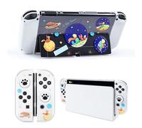 DLseego Protective Case for Switch OLED,Dockable Hard Back Clear Protective Shell witch Soft Joycon Cover and Thumb Grip Caps,Anti-Scratch and Shockproof Design Switch OLED Case Cover-Planet Prince