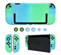 DLseego Protective Hard Case for Nintendo Switch 2 (2025), PC Grip Cover for Joy Con, Detachable JoyCon Controller Protectors Shockproof & Scratch-Resistant Console Shell, 6 Thumb Grips - Blue Green