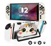 DLseego Protective Hard Case for Nintendo Switch 2 (2025), Soft Grip Cover for Handle, Detachable Joy-Handle Controller Shockproof & Scratch-Resistant Console Shell, 4 Thumb Grips, Cute Cat - Yellow