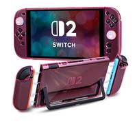 DLseego Protective Hard Case for Nintendo Switch 2 2025, Soft Grip Cover for Joy Con,Detachable JoyCon Controller Shockproof & Scratch-Resistant Console Shell, 4 Love Thumb Grips, Transparent- Pink