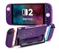 DLseego Protective Hard Case for Nintendo Switch 2 2025, Soft Grip Cover for Joy Con,Detachable JoyCon Controller Shockproof & Scratch-Resistant Console Shell, 4 Love Thumb Grips,Transparent- Purple