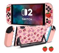 DLseego Protective Hard Case for Nintendo Switch 2 2025, Soft Grip Cover for Joy Con,Detachable JoyCon Controller Shockproof & Scratch-Resistant Console Shell, 2 Thumb Grips, Strawberry - Pink 4