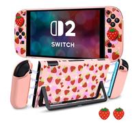 DLseego Protective Hard Case for Nintendo Switch 2 2025, Soft Grip Cover for Joy Con,Detachable JoyCon Controller Shockproof & Scratch-Resistant Console Shell, 2 Thumb Grips, Strawberry - Pink 1