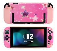 DLseego Protective PC Hard Case Switch 2, Soft Grip Cover for Handle, Detachable Joy-Handle Protective Case 2-Piece Split Full Wrap Shell Anti-Scratch All-Round Protection Cover, Stars, Pink