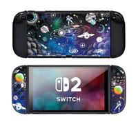 DLseego Protective Soft Case for Nintendo Switch 2 (2025), Soft Grip Cover for Handle, Detachable Joy-C Controller Shockproof & Scratch-Resistant Console Shell,2 Thumb Grips, Astronauts - Colourful 1