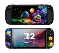 DLseego Protective Soft Case for Nintendo Switch 2 (2025), Soft Grip Cover for Handle, Detachable Joy-C Controller Shockproof & Scratch-Resistant Console Shell, 2 Thumb Grips, Planets - Colourful 2