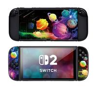 DLseego Protective Soft Case for Nintendo Switch 2 (2025), Soft Grip Cover for Handle, Detachable Joy-C Controller Shockproof & Scratch-Resistant Console Shell, 2 Thumb Grips, Planets - Colourful 3
