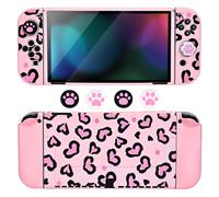 DLseego Protector Case for Switch OLED,Love Hearts Theme Soft Protective Cover with 2PCS Handle Shell and 4PCS Thumb Grip Caps,Pink Switch OLED