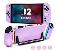 DLseego Protector Cover for Switch 2,Dockable Hard PC Shell Anti-Scratch and Shockproof Protective Skin and Soft Silicone Handle Case with 4PCS Thumb Grip Cap,Purple