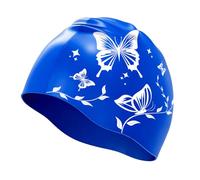 DLseego Silicone Swim Cap for Women,Butterfly Print Durable High Elasticity Swimming Caps Large Swim Hat for Long & Short Hair,Blue