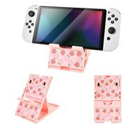 DLseego Stand Suitable for Switch 2/OLED/Lite, Angle Adjustable Holder Kickstand, Portable Foldable Non-Slip Non-Shake Kawaii Bracket with 4 Height Settings - Pink Strawberries