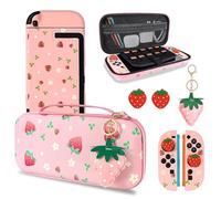 DLseego Storage Carrying Case for Nintendo Switch 2 2025 Accessories Set, 10 Game Card Slots Cute Protective, 1 Hard PC Case, 1PC Decorative Pendant, 2 Thumb Grips,Slim & Portable,Strawberry - Pink 3