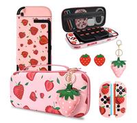 DLseego Storage Carrying Case for Nintendo Switch 2 2025 Accessories Set, 10 Game Card Slots Cute Protective,1 Hard PC Case, 1PC Decorative Pendant, 2 Thumb Grips, Slim & Portable,Strawberry - Pink 2