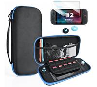 DLseego Storage Carrying Case for Nintendo Switch 2 (2025) Accessories Set, 10 Game Card Slots Cute Protective, 2 HD Screen Protector, 2 Thumb Grips, All-round Protection, Slim &Portable - Black Blue