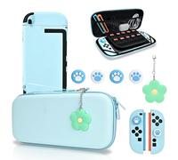 DLseego Storage Carrying Case for Nintendo Switch 2 2025 Accessories Set, 10 Game Card Slots Cute Protective, 1 Hard PC Case, 1PC Flower Blossom Chain, 4 Thumb Grips, Slim & Portable - Blue