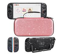 DLseego Storage Carrying Case for Nintendo Switch 2 Accessories Set, 10 Game Card Slots Cute Protective,1 Soft Silicone Case, 4 Cat Paw Thumb Grips, Slim & Portable, Sparkle, Glitter - Pink