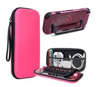 DLseego Storage Carrying Case for Nintendo Switch 2 Accessories Set, 10 Game Card Slots Protective,1 Hard PC Transparent Case, 4 Thumb Grips, Slim & Portable - Pink