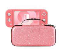 DLseego Storage Carrying Case for Nintendo Switch Lite Accessories Set, 10 Game Card Slots Cute Protective, Slim & Portable, Sparkle, Glitter - Pink
