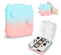 DLseego Storage Case for Switch/Switch OLED JoyCon,Sturdy Case Holder Waterproof and Dust Proof JoyCon Storage Shell with 3 Game Card Slot and 1PCS Lanyard-Pink+Blue