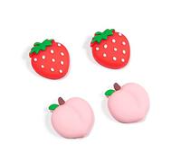 DLseego Strawberry & Peach Thumb Grips Caps for Switch / Switch OLED Cute Fruit Soft Silicone Joystick Button Caps Analog Joy Con Stick Protective Cover - Red and Pink (4PCS)