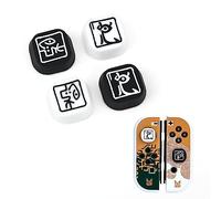 DLseego Thumb Grip Cap Compatible with Switch Lite/ OLED Joy C-o-n,Cool Element Switch Button Covers,4PCS Soft Silicone Joystick Caps,Black-White Badge