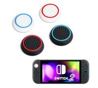 DLseego Thumb Grips Compatible with Switch 2, 4PCS Soft Silicone Thumb Stick Cap, Colorful Joystick Cover Raised dot Enhanced Grip Non-Slip Analog Button Stick Protective Cap,Black+Blue