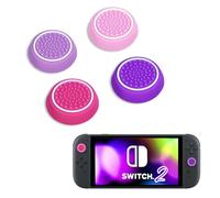 DLseego Thumb Grips Compatible with Switch 2, 4PCS Soft Silicone Thumb Stick Cap, Colorful Joystick Cover Raised dot Enhanced Grip Non-Slip Analog Button Stick Protective Cap,Purple+Pink
