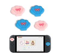 DLseego Thumb Grips for Switch 2,4PCS Cute Soft Comfortable Joystick Cap,3D Design Silicone Anti-Slip and Anti-Yellowing Pretty Analogue Thumb Stick Cap,Pink + Blue