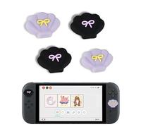 DLseego Thumb Grips for Switch 2,4PCS Cute Soft Comfortable Joystick Cap,3D Design Silicone Anti-Slip and Anti-Yellowing Pretty Analogue Thumb Stick Cap,Purple + Black