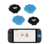 DLseego Thumb Grips for Switch 2,4PCS Cute Soft Comfortable Joystick Cap,3D Design Silicone Anti-Slip and Anti-Yellowing Pretty Analogue Thumb Stick Cap,Black + Blue