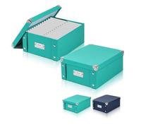 DLUGOPIS 2 Pcs 12"x10"x5" Inch Lake Green Foldable Snap Close Checks Storage Box with Lid Document Boxes Banker Boxes Document Bin Receipt Box Storage Cardboard Record Boxes For Orangize Books Files