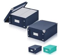 DLUGOPIS 2 Pcs Inch Checks Storage Box with Lid Document Boxes Document Bin Banker Boxes Foldable Receipt Box Storage Navy Blue Cardboard Record Boxes For Business Pesonal Books Files 12"x10"x5"