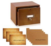 DLUGOPIS 3x5 Index Cards Holder Wood Index Card Organizer Box Flash Card Holder Recipe Cards Holder with Drawer 30 Pcs Vintage Library Cards 5 Kraft Dividers For Gifts Cards Home Office
