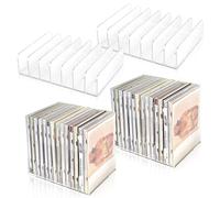 DLUGOPIS 4 Pcs Clear Acrylic CD Holder with Rubber Feet Stackable CD DVD Display Rack CD Storage Rack Organizer Stand CD Tray Holds Up to 14 CD Cases for Media Shelf Storage No DVD 6.7x5x1.6inch