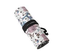 DLUKENY 12/24/36/48/72 Holes Canvas Pen Roll Pencil Case Pencil Wrap Holder Lovely Cats Wrap Organiser for Artists