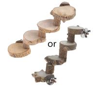 DLUKENY Bird Perch Wooden Stand Natural Wood Platform 4-Step Climbing Ladder Grooming Toy For Parrot Cage Accessories