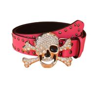 DLUKENY Elegant Rhinestones Skull Buckle Belt for Women Men Punk Rivet Studded Belt for Jeans Pants Cool Rockers Costume Belts