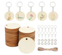 DLUSZERT 120PCS 3.5CM Round Wooden Slices with Holes, Natural Wooden Circles with 60PCS Keyrings, Predrilled Round Wooden Log Discs with Hole for DIY Painting Christmas Ornaments