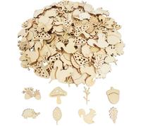 DLUSZERT 300Pcs Wooden Animal Plants Cutouts, Unfinished Forest Squirrel Mushrooms Leaves Hedgehog Shape Wooden Slices for Crafts, Mini Wood Chips for Embellishments Scrapbooking Party Decor